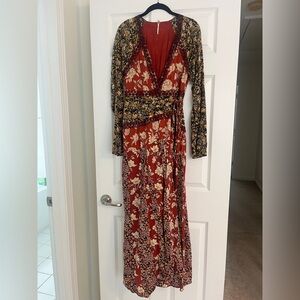 Free People Red and Black Floral Long Sleeve Dress